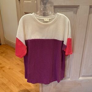 Lovely Melody Colorblock Tee - Cream, Purple, and Red